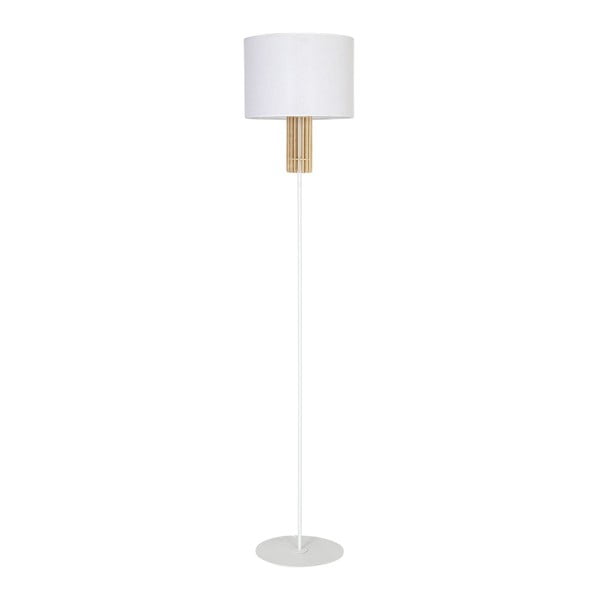 Бяла свободностояща лампа с дървени детайли Castro White - Glimte