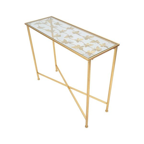 Бяла/златиста конзолна маса със стъклен плот 35x100 cm Butterflies – Mauro Ferretti-image-2