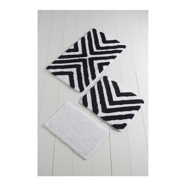 Комплект от 3 черно-бели килимчета за баня Hipnoz - Foutastic