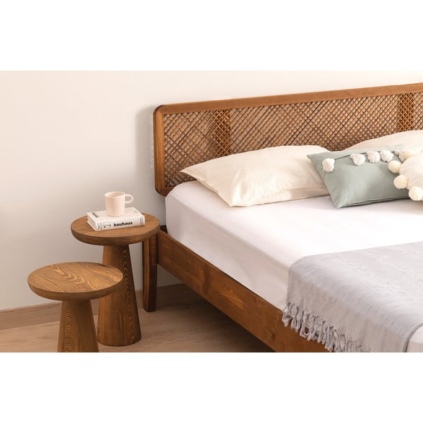 Единично легло от масивен смърч с включена подматрачна рамка в естествен и тъмнокафяв цвят 90x200 cm Izabelya – Kalune Design-image-3