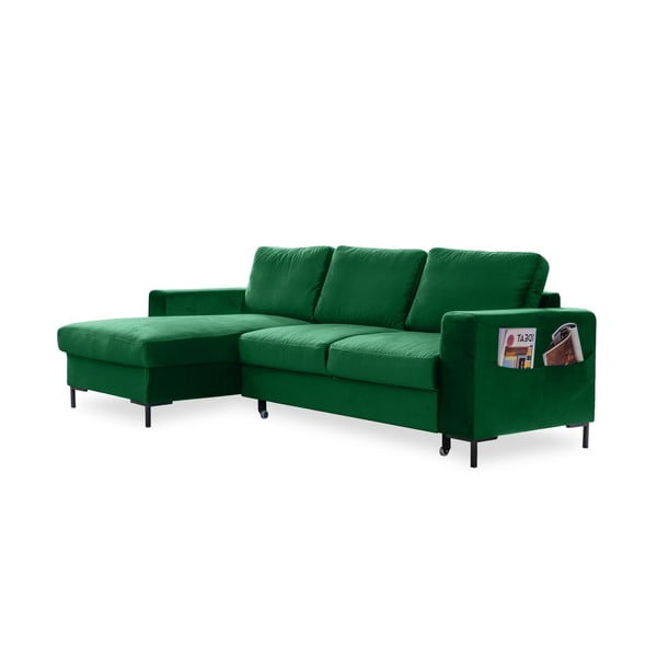 Зелен кадифен ъглов разтегателен диван , ляв ъгъл Lofty Lilly - Miuform