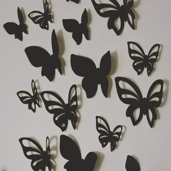 Sada 8 černých 3D motýlků na zeď Butterflies