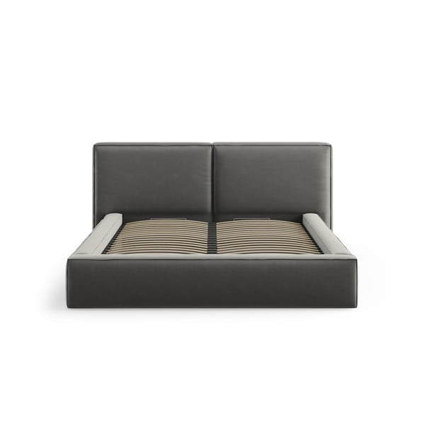 Сиво тапицирано кадифено двойно легло с място за съхранение с включена подматрачна рамка 200x200 cm Arendal – Cosmopolitan Design-image-3