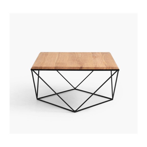 Konferenční stolek s černým podnožím a deskou z masivního dubu Custom Form Daryl, 80 x 80 cm-image-3
