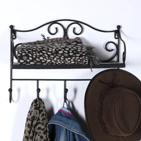 Черна метална стенна закачалка с рафт 42 cm Almeria – Garden Pleasure-image-1