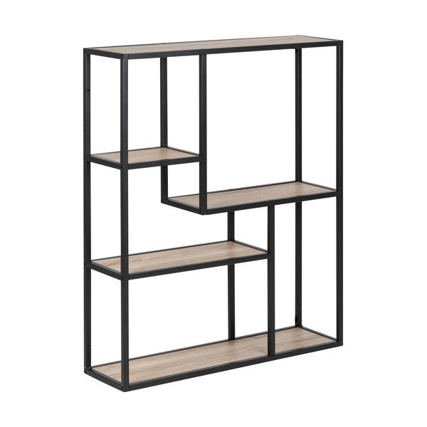 Черна/естествена стенна библиотека от декор от дъб  75x91 cm Seaford – Actona-image-2