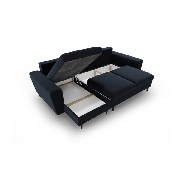 Тъмносин кадифен разтегателен ъглов диван с място за съхранение Kyoto – Cosmopolitan Design-image-3
