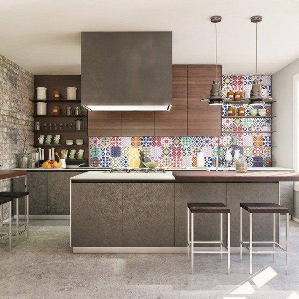 Комплект от 30 стикера за стена Стикери за стена Циментови плочки Azulejos Vinito, 15 x 15 cm - Ambiance