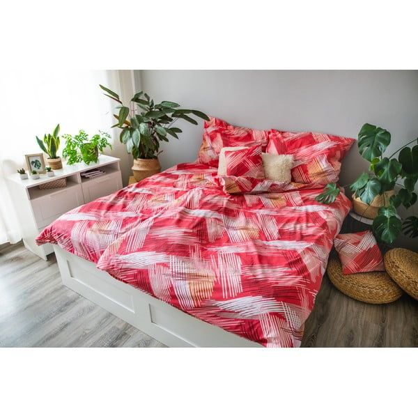 Червено памучно спално бельо за единично легло 140x200 cm LP Dita Red - Cotton House