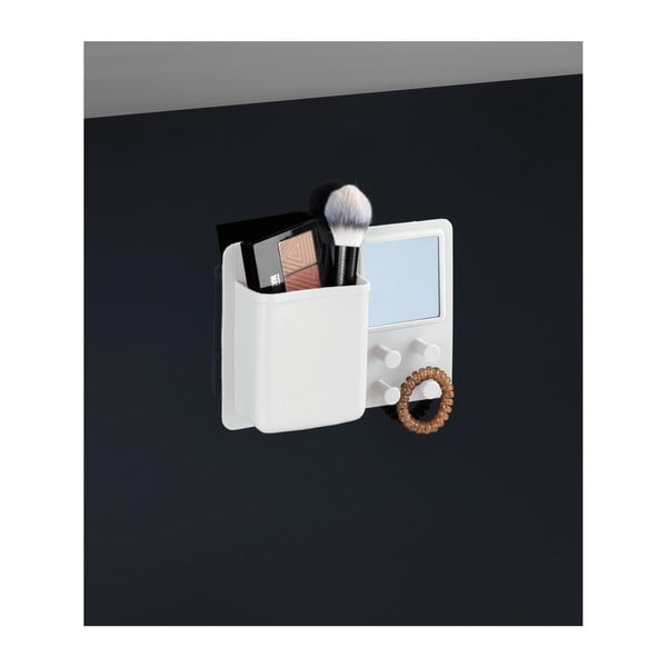 Бял силиконов органайзер за стена с кукички и огледало Ampio - Wenko-image-3