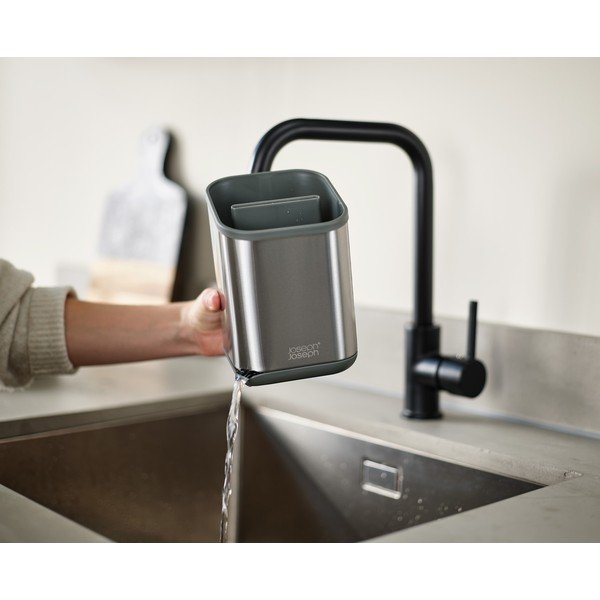 Тавичка за оттичане за прибори от неръждаема стомана в блестящо сребрист цвят 11x11,5 cm Duo Steel – Joseph Joseph-image-3