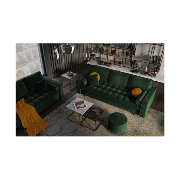 Разтегателен диван от зелено кадифе Santo - Milo Casa-image-1