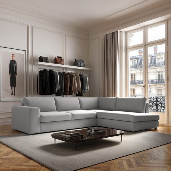 Светлосив ъглов диван (десен ъгъл/L форма) Baga – Rodier-image-1