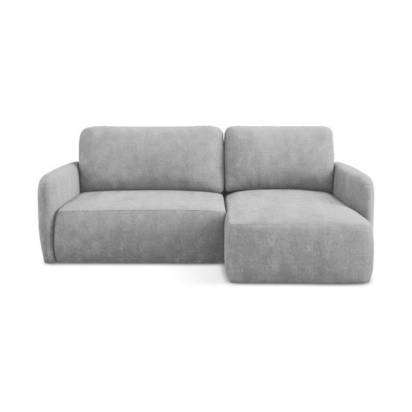 Светлосив шенилов разтегателен ъглов диван с място за съхранение (десен ъгъл) Lilo – Makamii