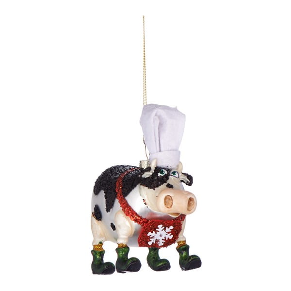 Коледна висяща украса от стъкло Крава с готварска шапка, 11,5 см - Butlers