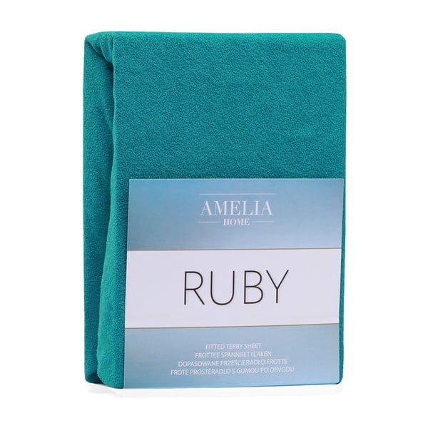 Тъмнозелен/син еластичен чаршаф от тери 140x200 cm Ruby – Restilo-image-2