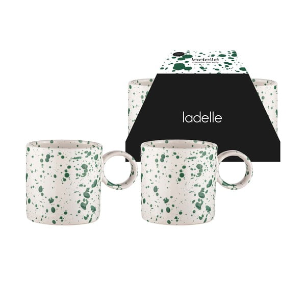 Бяло-зелени чаши в комплект от 2 броя, изработени от керамика 450 ml Carnival - Ladelle-image-1