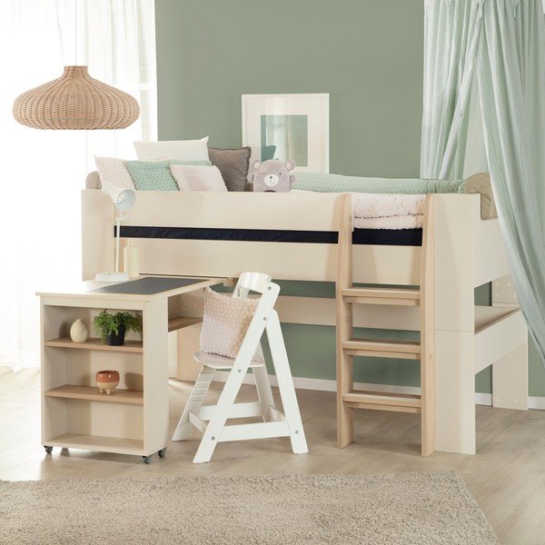 Бежово детско легло 90x200 cm повдигнато с място за съхранение без ламелно дъно Studio – Roba-image-1