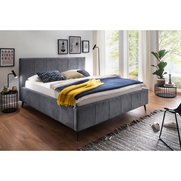 Антрацитно тапицирано двойно легло с място за съхранение с включена подматрачна рамка 180x200 cm Lizzano – Meise Möbel-image-1