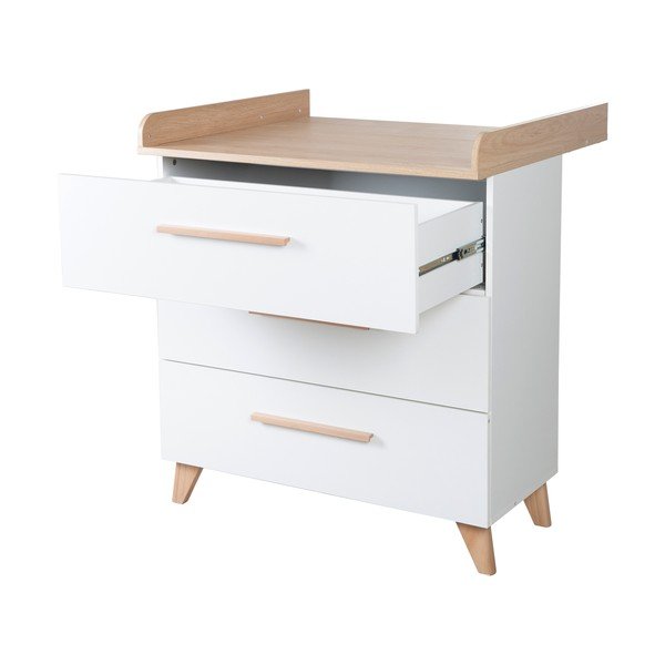 Бял детски скрин в дъбов декор  с маса за преповиване 88,5x99x76 cm Léon – Roba-image-3
