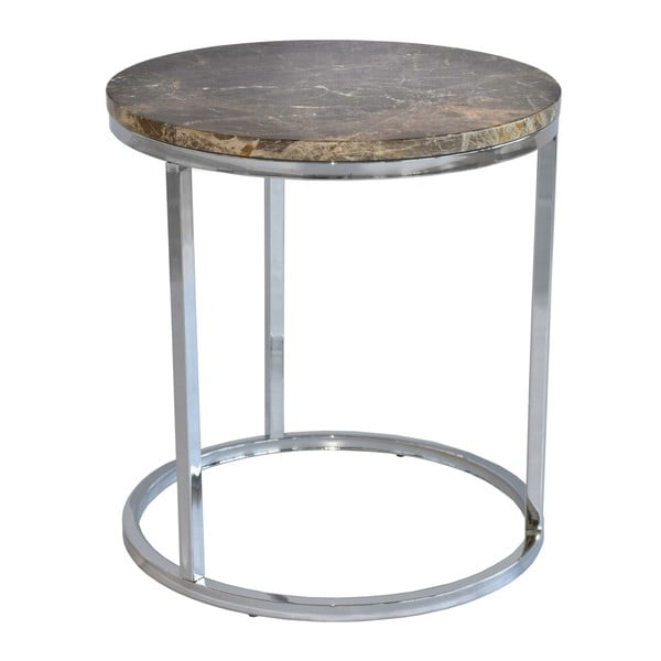 Hnědý mramorový odkládací stolek s chromovaným podnožím RGE Accent, ⌀ 50 cm