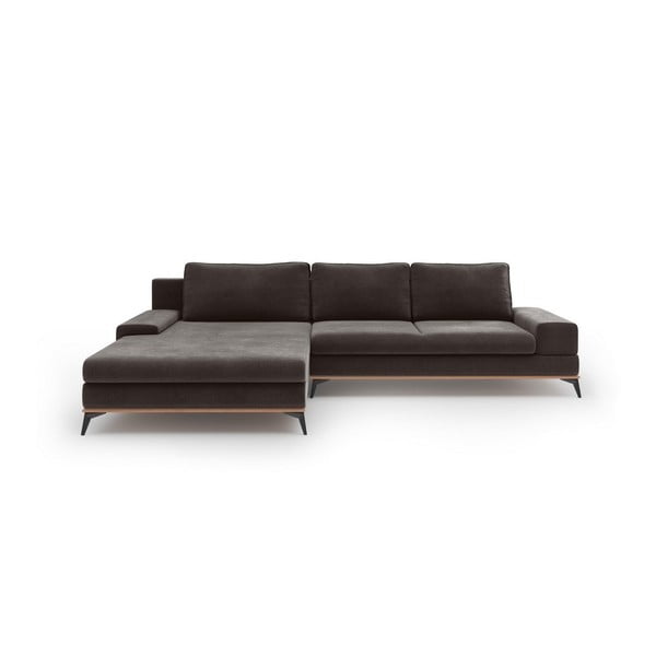 Тъмнокафяв ъглов разтегателен диван с кадифена тапицерия, ляв ъгъл Astre - Windsor & Co Sofas