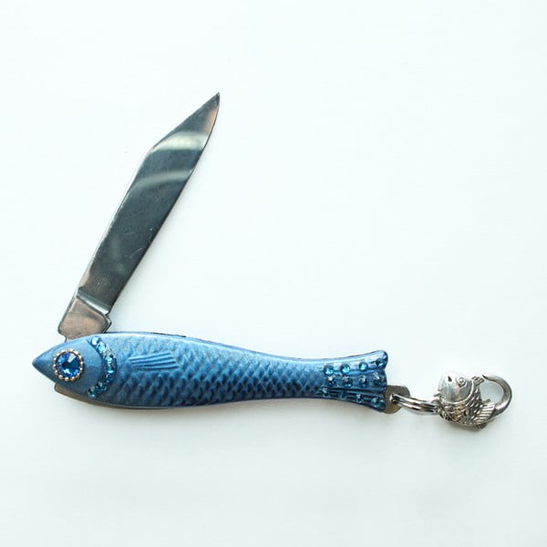 Český nožík rybička, zdobený tmavě modrý lak