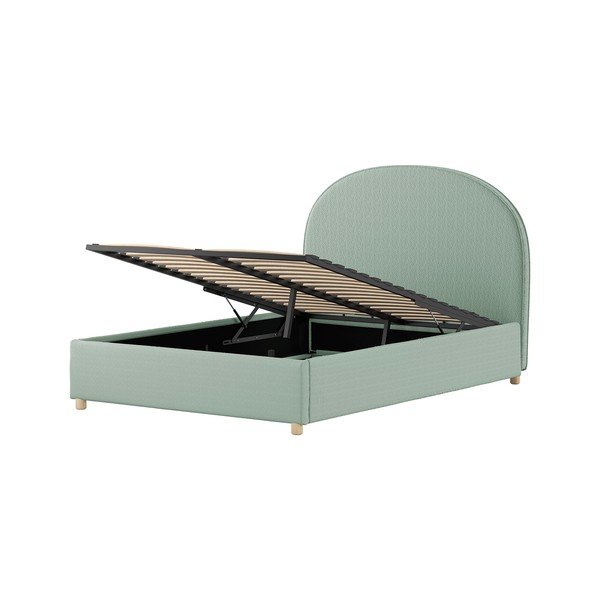 Зелено тапицирано двойно легло с място за съхранение с включена подматрачна рамка 140x200 cm Moon – Vipack-image-4