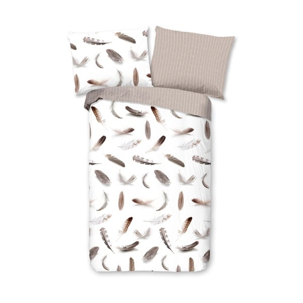 Бяло-бежово фланелено спално бельо за единично легло 140x200 cm - Good Morning