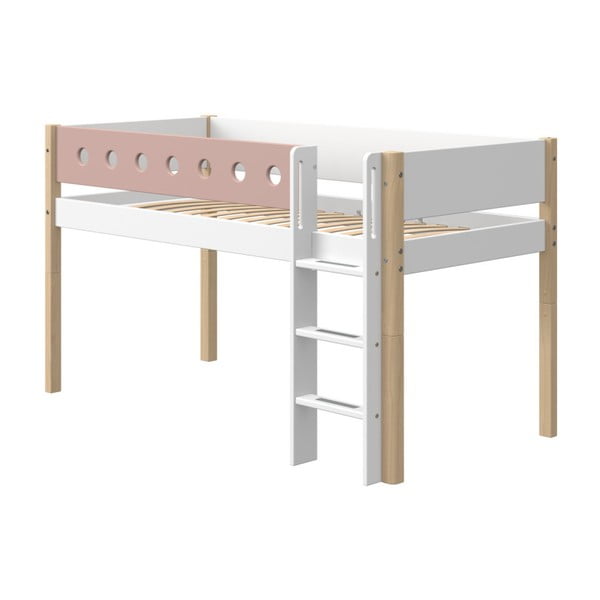 Růžovo-bílá dětská postel s nohami z březového dřeva Flexa White, výška 120 cm