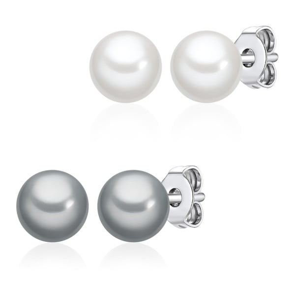 Sada 2 párů náušnic s bílou a světle šedou perlou Pearldesse, ⌀ 0 6 cm