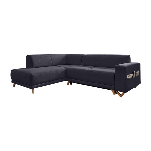 Антрацитен разтегателен/с място за съхранение ъглов диван (ляв ъгъл/L форма) Classy Sophie – Miuform