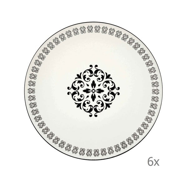 Комплект от 6 чинии от кремав порцелан с черен орнамент Libre Rosette, ⌀ 26 cm - Mia