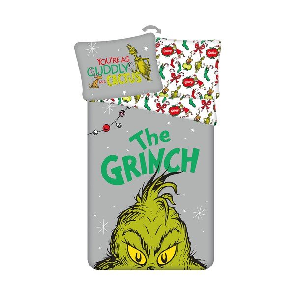Зелено/сиво единично  памучно детско спално бельо 200x140 cm Grinch – Jerry Fabrics