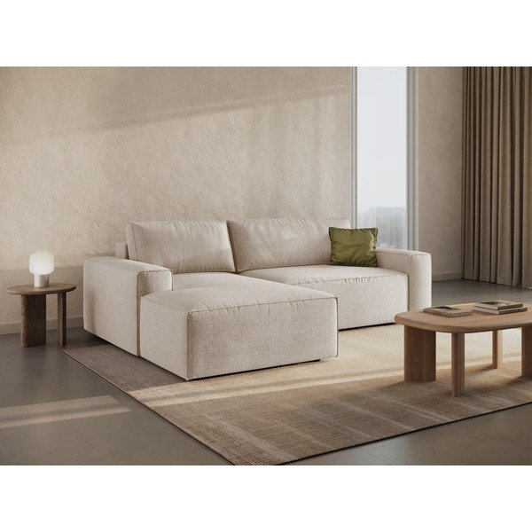 Бежов разтегателен ъглов диван от букле (ляв ъгъл) Jodie – Micadoni Home-image-1