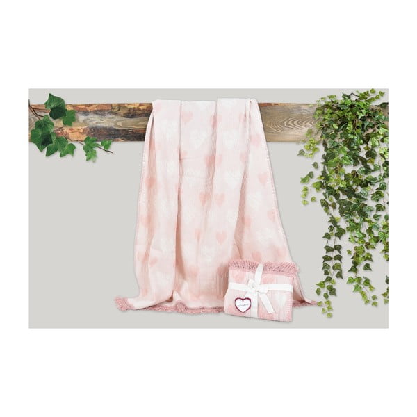Розово одеяло с памучна смес Kalp, 155 x 125 cm - Dolce Bonita