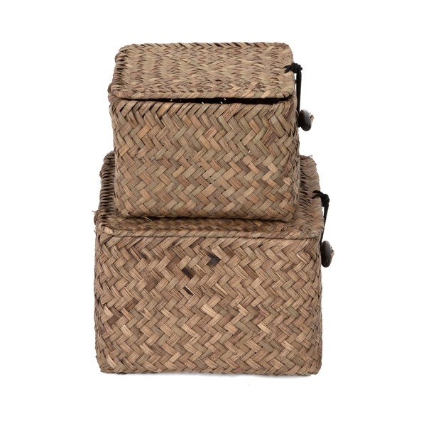 Sada 2 tmavě hnědých úložných košíků z rákosí Compactor Lidwhite-image-4