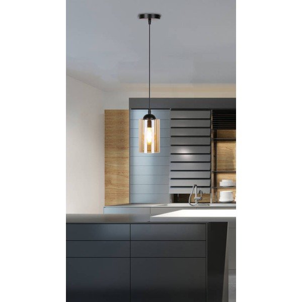 Черна висяща лампа със стъклен абажур ø 10 cm Bistro - Candellux Lighting-image-3