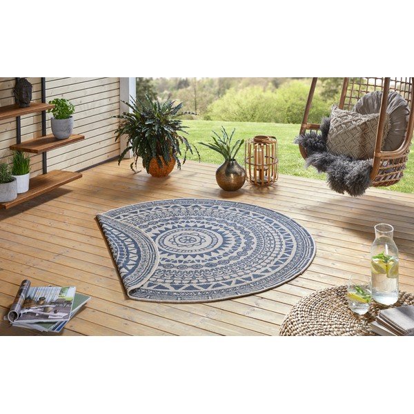 Синьо-кремав килим на открито , ø 140 cm Coron - NORTHRUGS-image-3