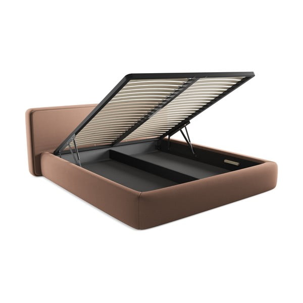 Светлорозово двойно тапицирано легло с място за съхранение и включена подматрачна рамка 180x200 cm Kiana – Makamii-image-3