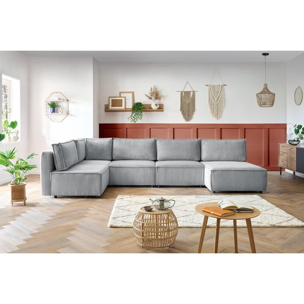 Светлосив велурен променлив U-образен ъглов диван Nihad modular - Bobochic Paris-image-1