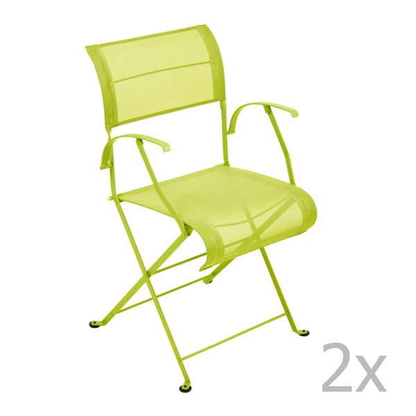 Sada 2 limetkově zelených skládacích židlí s područkami Fermob Dune