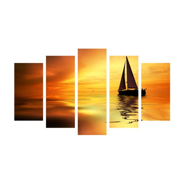 5dílný obraz Boat in Sunset, 60x100 cm