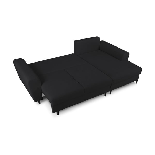 Черен разтегателен ъглов диван с място за съхранение от прежда с примки от букле (десен ъгъл) Kyoto – Cosmopolitan Design-image-2