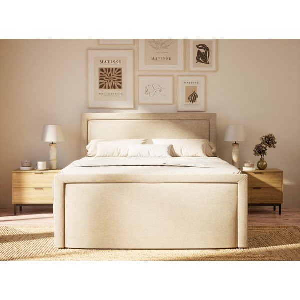 Бежово боксспринг легло 160x200 cm с място за съхранение Fresco – Maison de Rêve-image-4