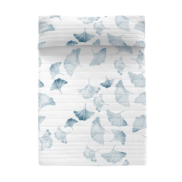 Бяла и синя памучна ватирана покривка за легло 180x260 cm Ginkgo - Blanc