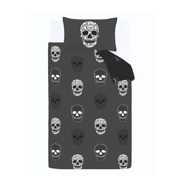 Тъмносиво единично  детско спално бельо 135x200 cm Skulls – Catherine Lansfield