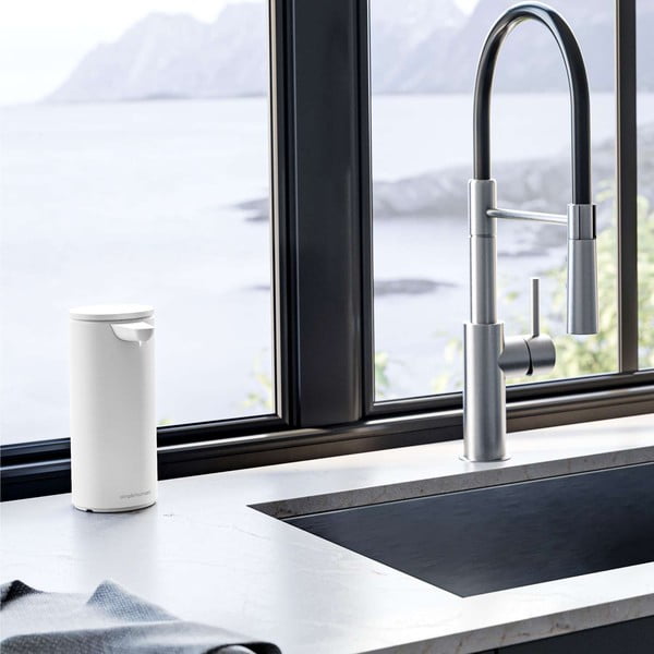 Бял автоматичен метален диспенсер за сапун 414 ml – simplehuman-image-1