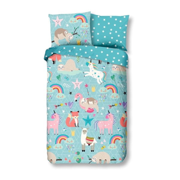 Детско синьо памучно спално бельо Rainbow, 140 x 200 cm - Good Morning