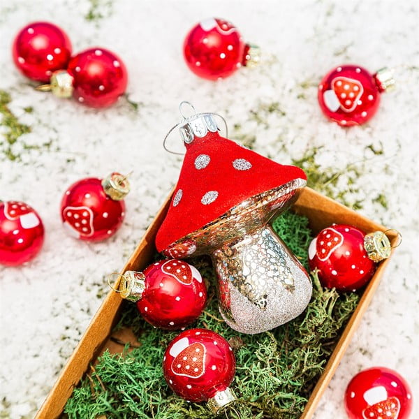 Стъклени ръчни изработени коледни топки в комплект от 12 бр. ø 3 cm Mushroom Mini – Sass & Belle-image-2